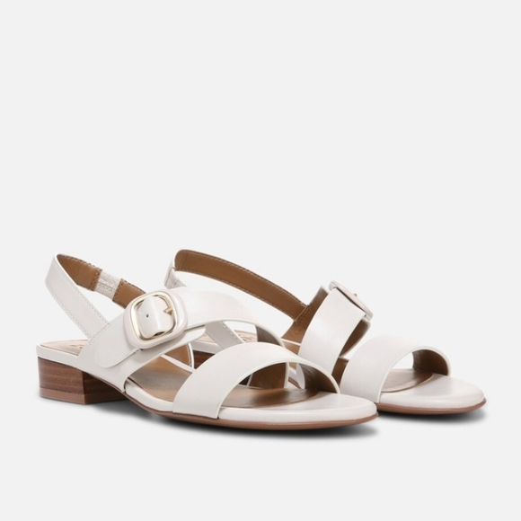 New! Naturalizer Meesha Leather Strappy Block Heel Sandal with Gold Buckle - Picture 2 of 13